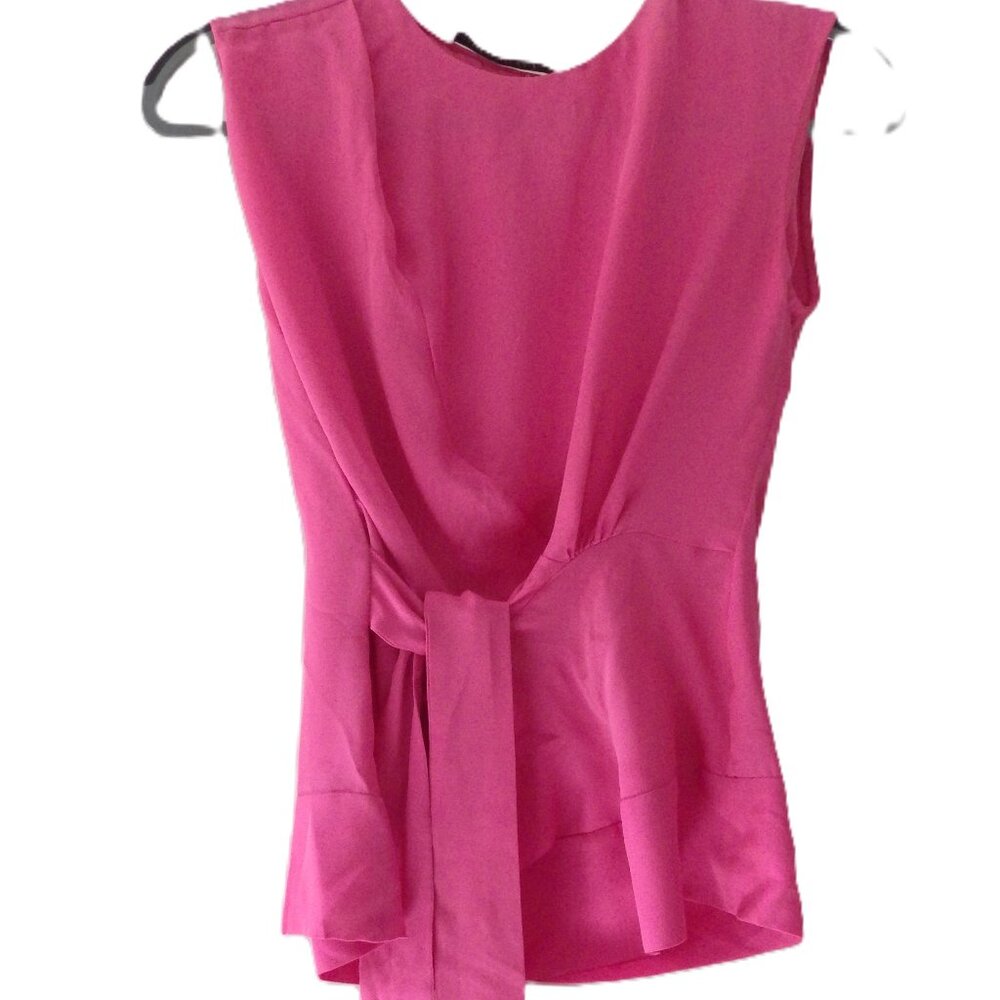 Diane Von Furstenberg Hot Pink Sleeveless Tie-Waist Blouse